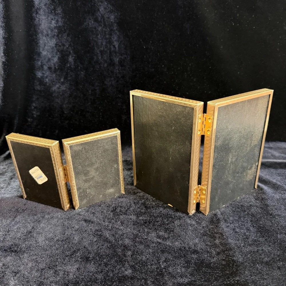 Vintage Gold Metal Picture Frame Lot Hinged Double & Single Tabletop Frames 5 pc